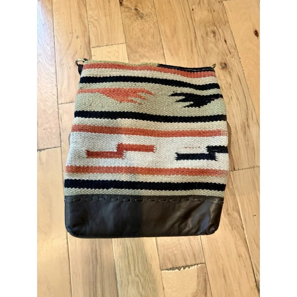 Raj Anthropologie Crossbody Rug Bag Kilim Woven Tribal Western Leather Boho